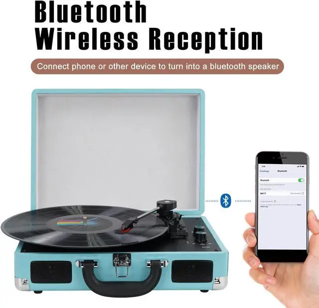 Alt view image 2 of 7 - DIGITNOW Vinyl Record Player Wireless Turntable Bluetooth 3-Speed Portable Vintage Suitcase with Built-in Speakers - Blue