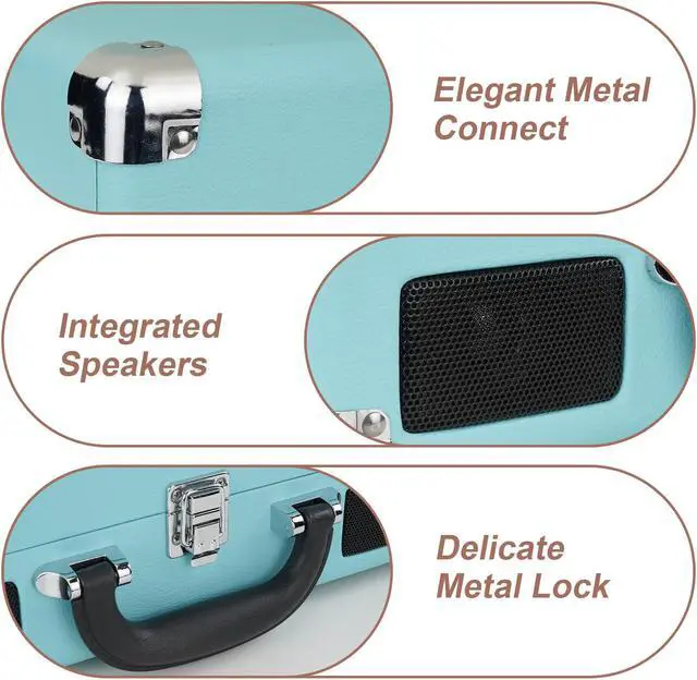 Alt view image 6 of 7 - DIGITNOW Vinyl Record Player Wireless Turntable Bluetooth 3-Speed Portable Vintage Suitcase with Built-in Speakers - Blue