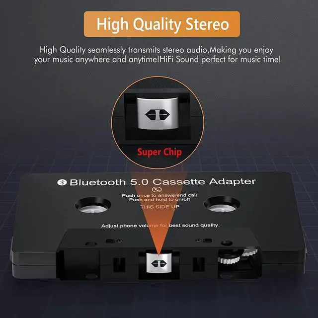 Alt view image 3 of 7 - Audio Cassette Aux Adapter, Bluetooth 5.0 Cassette Receiver, Cassette Tape to Aux Adapter, Tape Audio Adapter, Tape Desk Player for Listening Mobile Phone Music and Car Voice, Hands Free