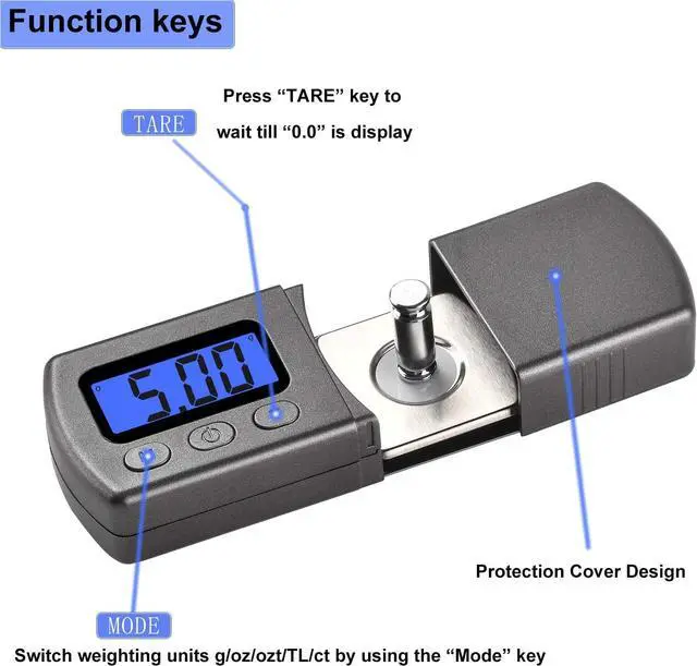 Alt view image 2 of 7 - DIGITNOW Digital Turntable Stylus Force Scale Gauge 0.01g/5.00g,Tracking Force Pressure Gauge/Scale for Tonearm Phono Cartridge, Blue LCD Backlight