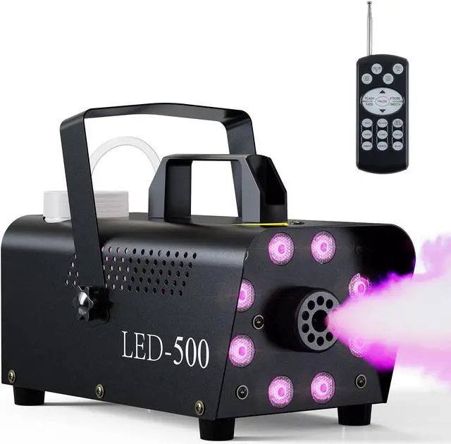Main image of Smoke Machine, Fog Machine Halloween Outdoor- 8 Stage LED Lights with 13 Colors & Strobe Effect, Automatic Smoke Machine for Party Wedding Holiday, 500W with Receiver and Wireless Remote Controls