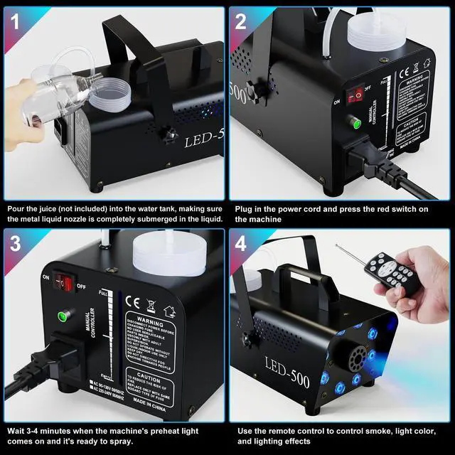 Alt view image 6 of 7 - Smoke Machine, Fog Machine Halloween Outdoor- 8 Stage LED Lights with 13 Colors & Strobe Effect, Automatic Smoke Machine for Party Wedding Holiday, 500W with Receiver and Wireless Remote Controls
