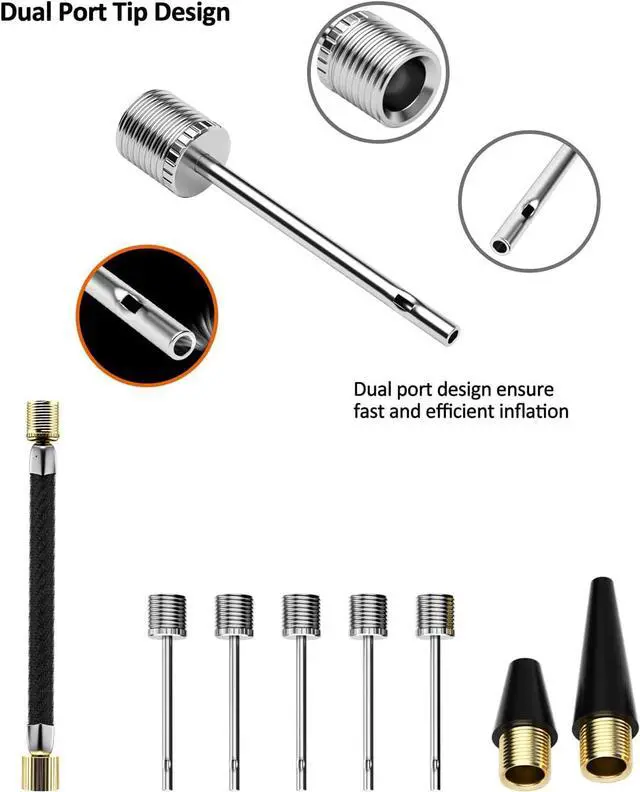 Alt view image 4 of 7 - Ball Pump, Sports Ball Pump with 5 Needles, Nozzle, Extension Hose, Carry Bag, Push & Pull Inflator System, Perfect for Volleyball, Basketball, Football, Soccer, Water Polo, Swim Inflatables