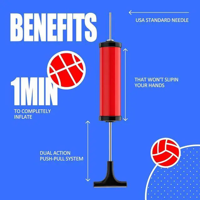 Alt view image 7 of 7 - Ball Pump, Sports Ball Pump with 5 Needles, Nozzle, Extension Hose, Carry Bag, Push & Pull Inflator System, Perfect for Volleyball, Basketball, Football, Soccer, Water Polo, Swim Inflatables