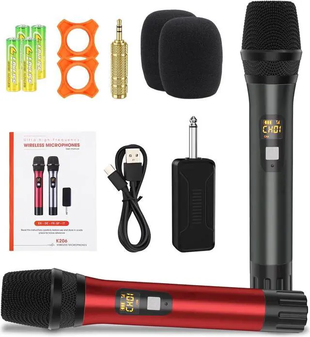 Alt view image 7 of 7 - Wireless Microphones, Metal UHF Dual Handheld Dynamic Mic System,Microfonos Inalambricos with Rechargeable Receiver,160ft Range,for Karaoke, Speech, Wedding, Church, PA System,Singing Machine
