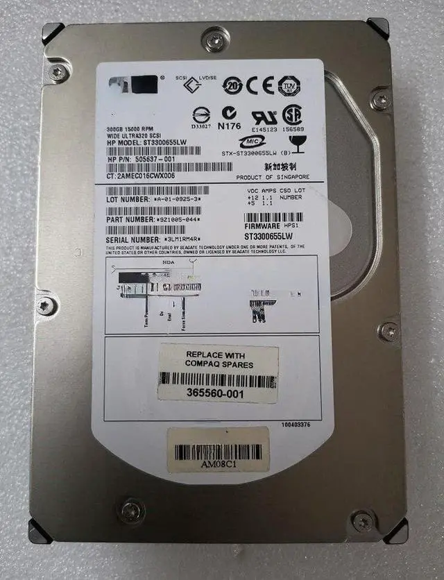 Main image of For HP 505637-001 300G ST3300655LW 15K U320 68 pin SCSI hard disk FW: HPS1