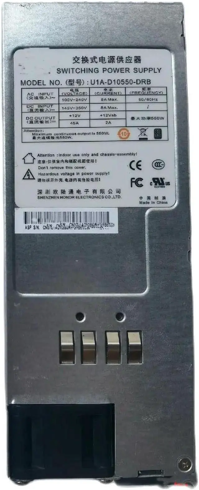 Main image of For Eurocom U1A-D10550-DRB 550W 1U Server Power Module Hot Swappable Redundant Power Supply