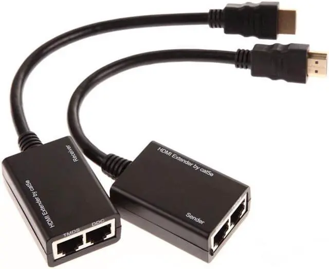 Alt view image 3 of 6 - 2PCS/Set HDMI Over RJ45 CAT5e CAT6 Cable LAN Ethernet Balun Extender Repeater 1080p 3D 30M