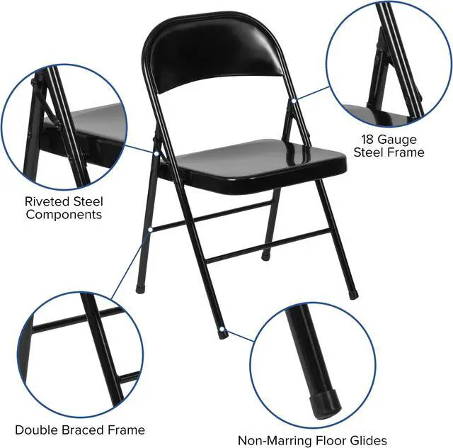 Alt view image 4 of 20 - HERCULES Series Double Braced Black Metal Folding Chair