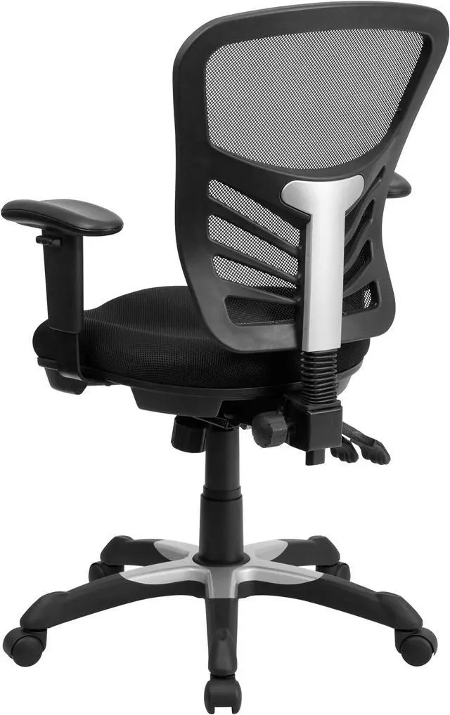 Alt view image 3 of 20 - Mid-Back Black Mesh Multifunction Executive Swivel Ergonomic Office Chair with Adjustable Arms
