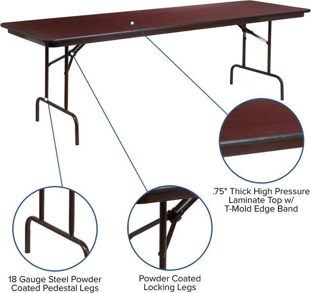 Alt view image 2 of 20 - 30'' x 96'' Rectangular High Pressure Mahogany Laminate Folding Banquet Table