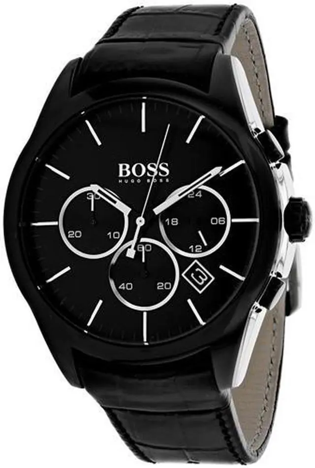 Alt view image 2 of 7 - Men's Hugo Boss Chronograph Black Leather Strap Watch 1513367