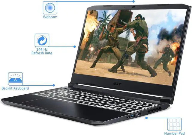 Alt view image 9 of 17 - Acer AN515-55-53E5 - 15.6 inches - 8 GB RAM - Intel CPU - 256 GB storage - Windows 10 Home Laptop Notebook