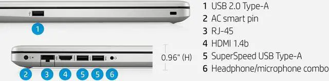 Alt view image 8 of 11 - HP 17" FHD, i3-1115, 8GB RAM, 256 GB SSD, Silver, Windows 11, 17-by4022wm