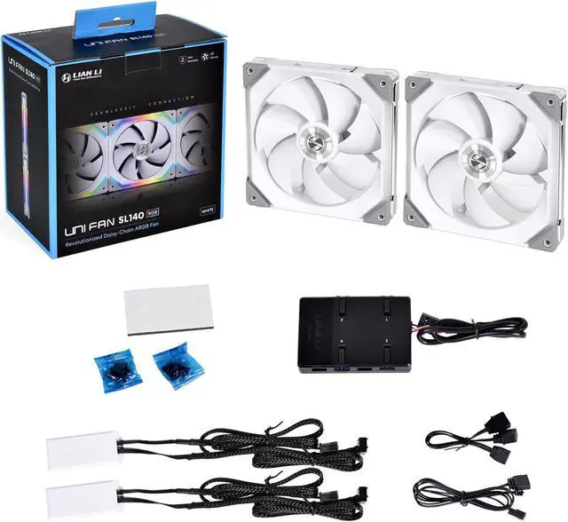 Alt view image 3 of 11 - LIAN LI UNI FAN SL140 RGB WHITE  2X 14CM FAN PACK WITH CONTROLLER  ---UF-SL140-2W