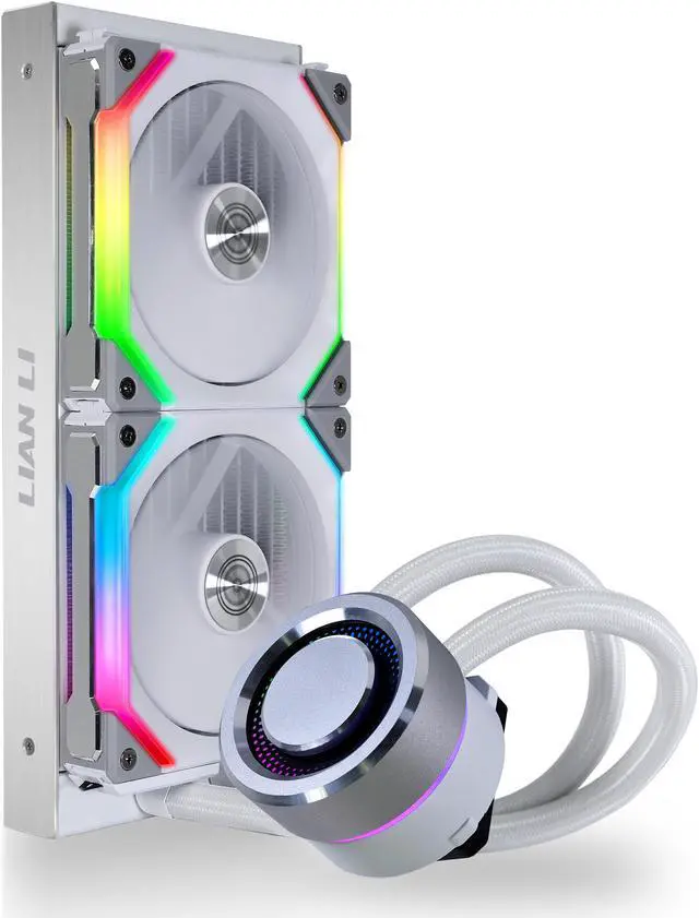 Alt view image 7 of 7 - LIAN LI GALAHAD AIO 240 RGB UNI FAN SL120 EDITION WHITE, Dual 120mm Addressable RGB Fans AIO CPU Liquid Cooler----GA-240SLA, LGA1700 bracket Included