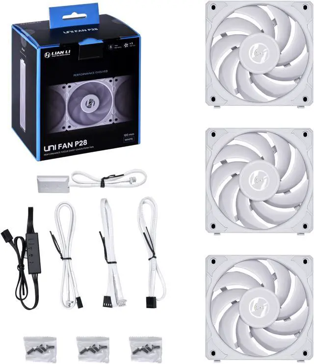 Alt view image 6 of 13 - LIAN LI UNI Fan P28 120 White  3x 12cm Fan Pack with a Fan Speed Controller -- UF-P28120-3W