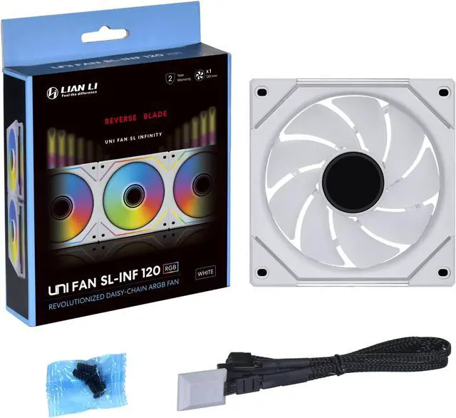 Alt view image 6 of 8 - LIAN LI UNI FAN SL INFINITY 120 RGB WHITE  REVERSE BLADE VERSION ---UF-RSLIN120-1W (No controller included)