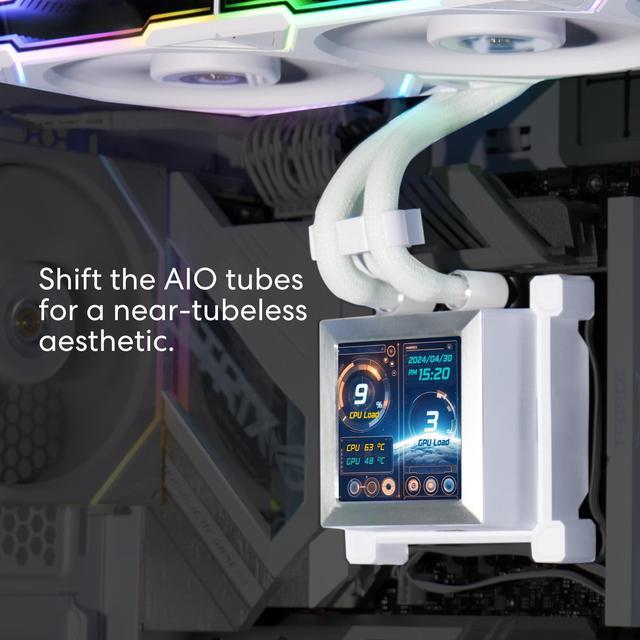 Alt view image 4 of 8 - Lian Li Hydroshift 360 AIO - Pre-installed 3 x TL Fans - Side-Mounted Coolant Pathway - 2.88” LCD Screen - 480 × 480 Resolution - Captured Screenshots or Recorded Videos Shift AIO - White (HSLCD36TW)