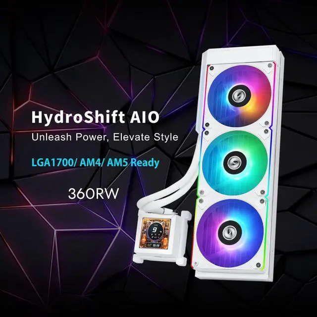 Alt view image 2 of 8 - Lian Li Hydroshift 360 AIO - Pre-installed 3 x ARGB fans - Side-Mounted Coolant Pathway - 2.88” LCD Screen - 480 × 480 Resolution - Captured Screenshots or Recorded Videos Shift AIO - White (HSLCD36RW)