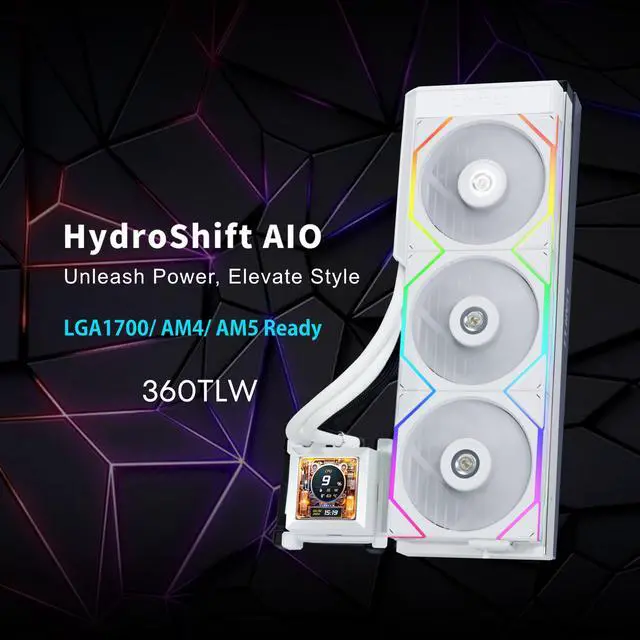 Alt view image 3 of 8 - Lian Li Hydroshift 360 AIO - Pre-installed 3 x TL Fans - Side-Mounted Coolant Pathway - 2.88” LCD Screen - 480 × 480 Resolution - Captured Screenshots or Recorded Videos Shift AIO - White (HSLCD36TW)
