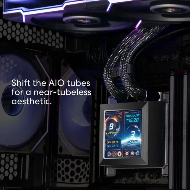 Alt view image 3 of 8 - Lian Li Hydroshift 360 AIO - Pre-installed 3 x TL Fans - Side-Mounted Coolant Pathway - 2.88 LCD Screen - 480 × 480 Resolution - Captured Screenshots or Recorded Videos Shift AIO - Black (HSLCD36TB)