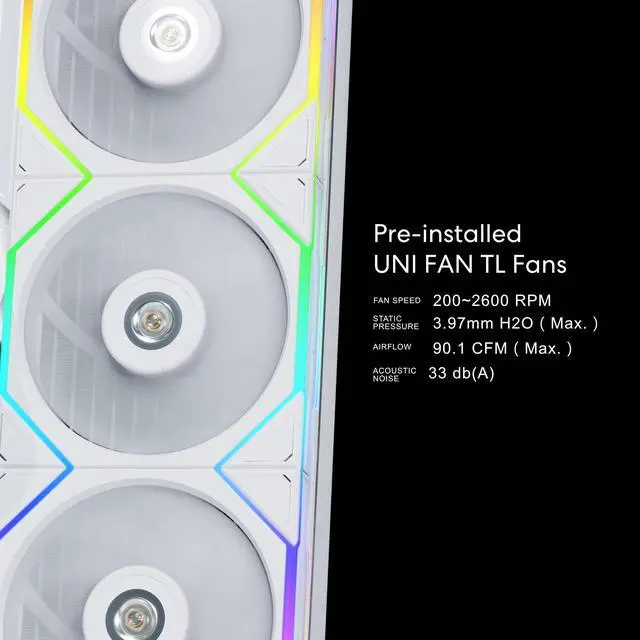 Alt view image 2 of 8 - Lian Li Hydroshift 360 AIO - Pre-installed 3 x TL Fans - Side-Mounted Coolant Pathway - 2.88” LCD Screen - 480 × 480 Resolution - Captured Screenshots or Recorded Videos Shift AIO - White (HSLCD36TW)