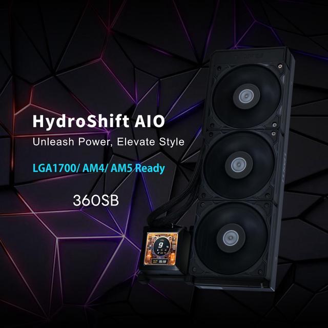 Alt view image 2 of 8 - Lian Li Hydroshift 360 AIO- Pre-installed 3 x 28MM fans - Side-mounted coolant pathway - 2.88” LCD Screen - 480 × 480 Resolution - Captured screenshots or recorded videos Shift AIO -Black (HSLCD36SB)