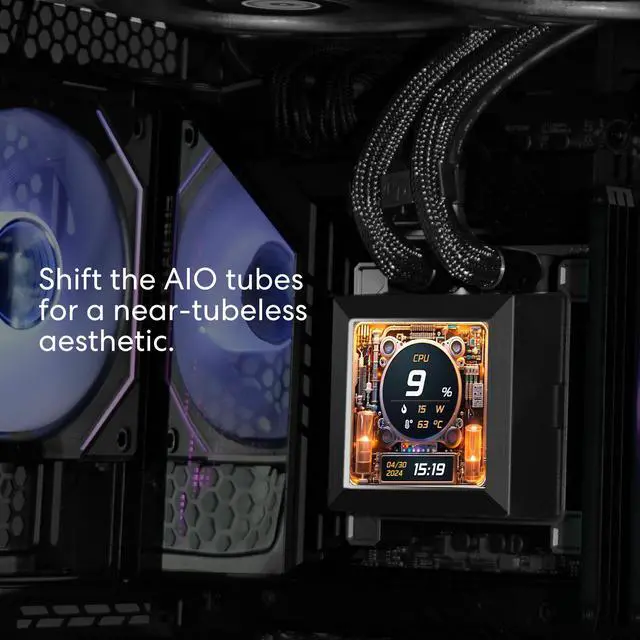 Alt view image 3 of 8 - Lian Li Hydroshift 360 AIO- Pre-installed 3 x 28MM fans - Side-mounted coolant pathway - 2.88” LCD Screen - 480 × 480 Resolution - Captured screenshots or recorded videos Shift AIO -Black (HSLCD36SB)