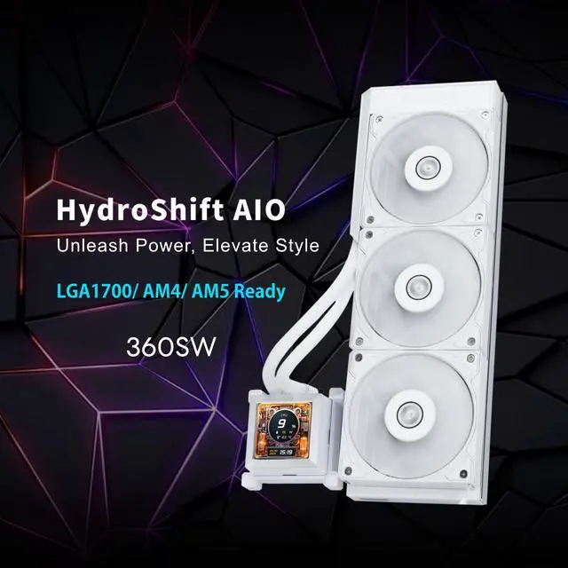 Alt view image 2 of 8 - Lian Li Hydroshift 360 AIO- Pre-installed 3 x 28MM fans - Side-mounted coolant pathway - 2.88” LCD Screen - 480 × 480 Resolution - Captured screenshots or recorded videos Shift AIO -White (HSLCD36SW)