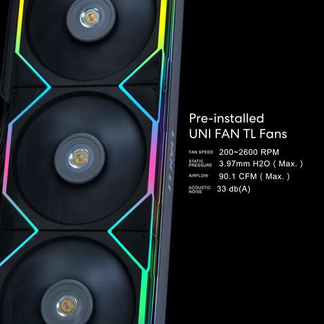 Alt view image 6 of 8 - Lian Li Hydroshift 360 AIO - Pre-installed 3 x TL Fans - Side-Mounted Coolant Pathway - 2.88 LCD Screen - 480 × 480 Resolution - Captured Screenshots or Recorded Videos Shift AIO - Black (HSLCD36TB)