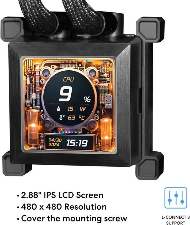 Alt view image 4 of 8 - Lian Li Hydroshift 360 AIO - Pre-installed 3 x TL Fans - Side-Mounted Coolant Pathway - 2.88 LCD Screen - 480 × 480 Resolution - Captured Screenshots or Recorded Videos Shift AIO - Black (HSLCD36TB)