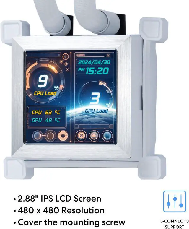 Alt view image 4 of 8 - Lian Li Hydroshift 360 AIO- Pre-installed 3 x 28MM fans - Side-mounted coolant pathway - 2.88” LCD Screen - 480 × 480 Resolution - Captured screenshots or recorded videos Shift AIO -White (HSLCD36SW)