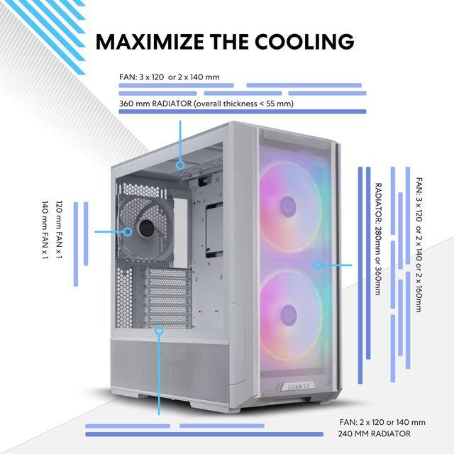 Alt view image 2 of 11 - LIAN LI LANCOOL 216RW White Steel / Tempered Glass ATX Mid Tower Computer Case ,2x 16 cm ARGB Fans Included ----LANCOOL 216RW