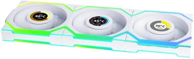 Alt view image 5 of 8 - Lian Li UNI Fan SL LCD Wireless 120mm ARGB Fan - Triple Pack - 1.6" LCD -  2.4 GHz Wireless Signal for RGB & Fan Control - Daisy-Chain Design - Controller Included and Required - White (12SLLCD1W3W)