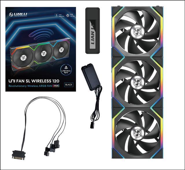 Alt view image 4 of 7 - Lian Li UNI Fan SL Wireless 120mm ARGB Fan - Triple Pack - 2.4 GHz Wireless Signal for RGB & Fan Control - Customizable Lighting Effects - Controller Included & Required - Black (12SL1W3B)