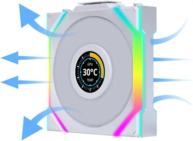 Main image of Lian Li UNI Fan SL LCD Wireless (Reverse Blade) 120mm ARGB Fan - Single Pack - 1.6" LCD - 2.4 GHz Wireless Signal for RGB & Fan Control - Controller NOT Included & Required - White(12RSLLCD1W1W)