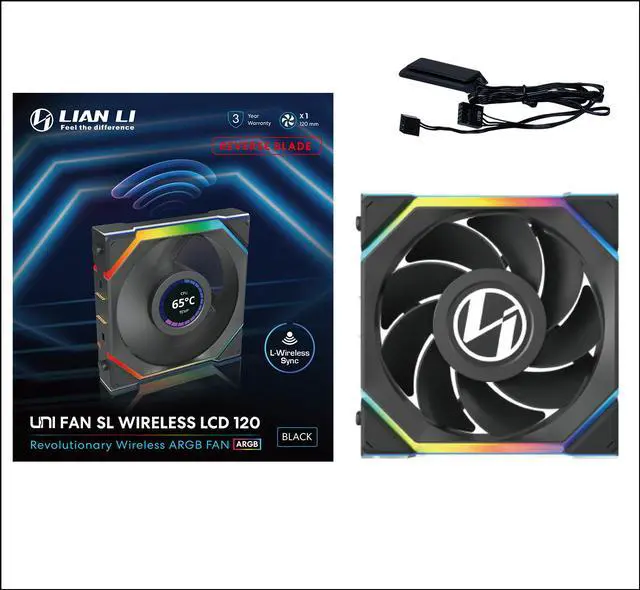 Alt view image 3 of 7 - Lian Li UNI Fan SL LCD Wireless (Reverse Blade) 120mm ARGB Fan - Single Pack - 1.6" LCD - 2.4 GHz Wireless Signal for RGB & Fan Control - Controller NOT Included & Required - Black(12RSLLCD1W1B)