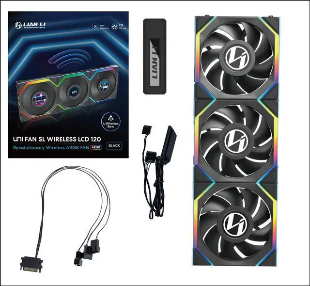 Alt view image 3 of 7 - Lian Li UNI Fan SL LCD Wireless 120mm ARGB Fan - Triple Pack - 1.6" LCD -  2.4 GHz Wireless Signal for RGB & Fan Control - Daisy-Chain Design - Controller Included and Required - Black (12SLLCD1W3B)