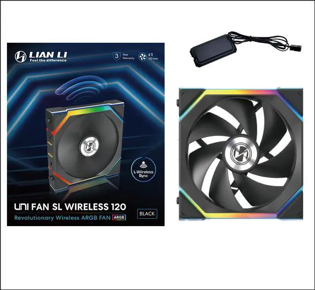 Alt view image 6 of 7 - Lian Li UNI Fan SL Wireless 120mm ARGB Fan - Single Pack - 2.4 GHz Wireless Signal for RGB & Fan Control - Daisy-Chain Design - Controller NOT Included & Required - Black (12SL1W1B)