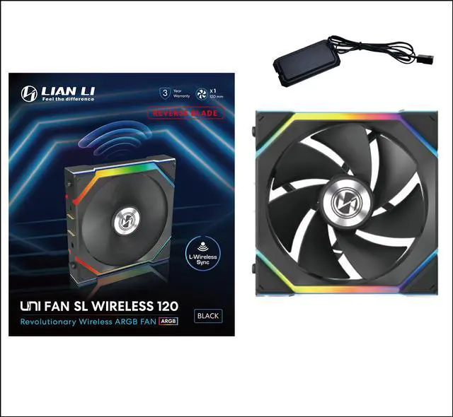 Alt view image 3 of 7 - Lian Li UNI Fan SL Wireless (Reverse Blade) 120mm ARGB Fan - Single Pack - 2.4 GHz Wireless Signal for RGB & Fan Control - Daisy-Chain Design - Controller NOT Included & Required - Black (12RSL1W1B)