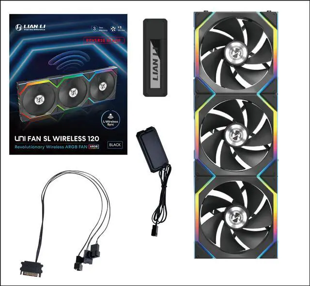 Alt view image 4 of 7 - Lian Li UNI Fan SL Wireless (Reverse Blade) 120mm ARGB Fan - Triple Pack - 2.4 GHz Wireless Signal for RGB & Fan Control - Daisy-Chain Design - Controller Included and Required - Black (12RSL1W3B)