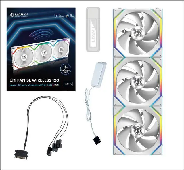 Alt view image 6 of 7 - Lian Li UNI Fan SL Wireless 120mm ARGB Fan - Triple Pack - 2.4 GHz Wireless Signal for RGB & Fan Control - Customizable Lighting Effects - Controller Included & Required - White (12SL1W3W)
