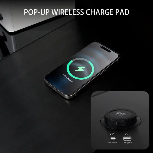 Alt view image 4 of 18 - Lian Li Motorized Standing Desk DK-07X : Dual E-ATX Support, Wireless Charging & USB Ports for Ultimate Workflow - Versatile Motorized Desk - Cable Management --  DK07X