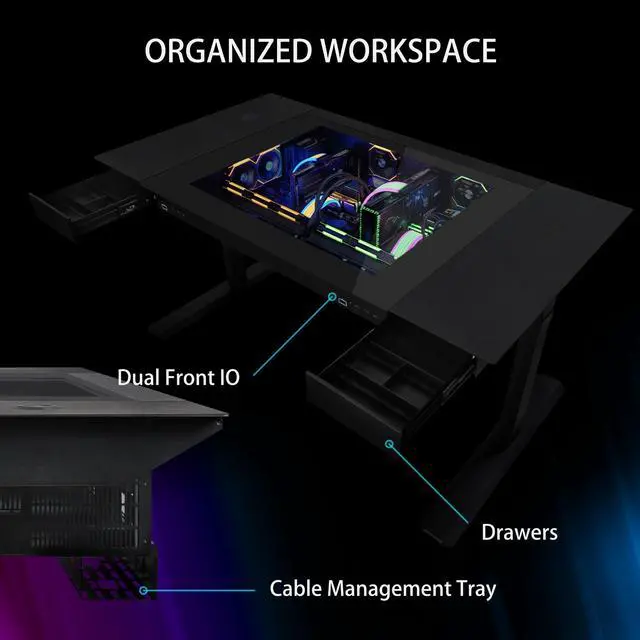 Alt view image 3 of 18 - Lian Li Motorized Standing Desk DK-07X : Dual E-ATX Support, Wireless Charging & USB Ports for Ultimate Workflow - Versatile Motorized Desk - Cable Management --  DK07X