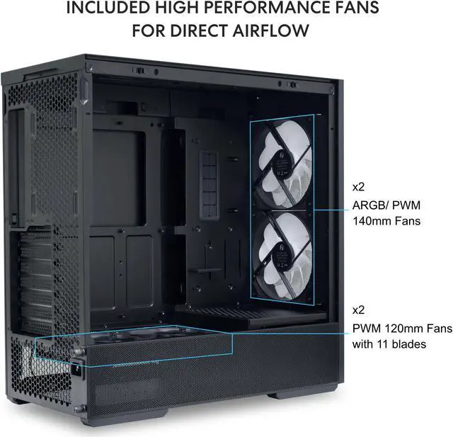 Alt view image 7 of 13 - LIAN LI LANCOOL 207 Compact ATX RGB Gaming Computer Case, Tower Chassis w/ 2x140mm  ARGB,2x120mm PWM Fans Pre-Installed, reinventing ATX Layout / Tempered Glass Side Panel (Black) --- LANCOOL 207RX