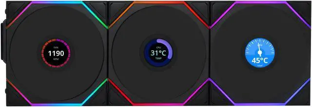 Alt view image 6 of 8 - Lian Li UNI Fan TL LCD 120 Wireless - Triple Pack - 2.4 GHz Wireless Controller Included - Daisy Chain & Infinity Mirror Design - LCD Display - Controller required. - Black (12TLLCD1W3B)