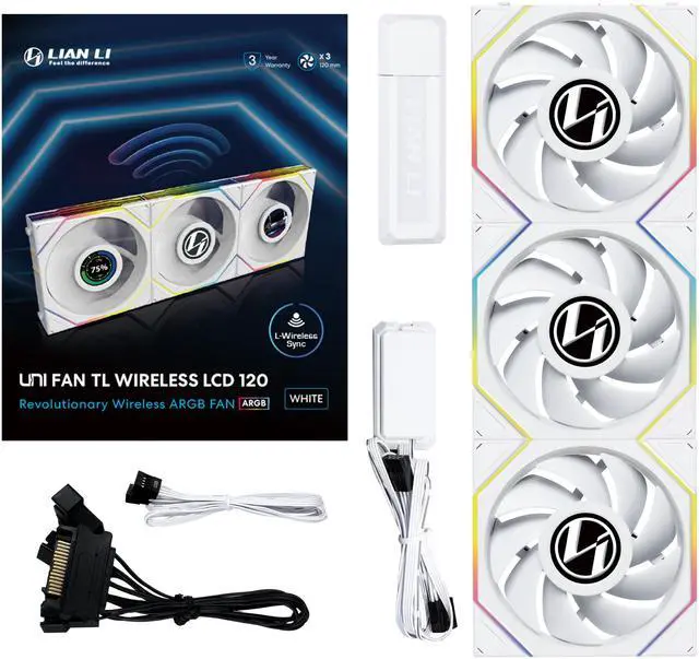 Alt view image 7 of 8 - Lian Li UNI Fan TL LCD 120 Wireless - Triple Pack - 2.4 GHz Wireless Controller Included - Daisy Chain & Infinity Mirror Design - LCD Display - Controller requesd for use. - White (12TLLCD1W3W)