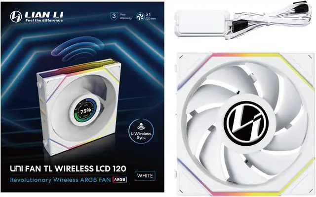 Alt view image 7 of 8 - Lian Li UNI Fan TL LCD 120 Wireless - Single Pack - Controller Not Included - 2.4 GHz Wireless Control  - Infinity Mirror Design - LCD Display - Controller requesd for use. - White (12TLLCD1W1W)