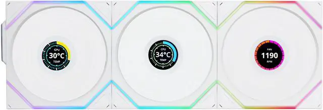 Alt view image 3 of 8 - Lian Li UNI Fan TL LCD 120 Wireless - Triple Pack - 2.4 GHz Wireless Controller Included - Daisy Chain & Infinity Mirror Design - LCD Display - Controller requesd for use. - White (12TLLCD1W3W)
